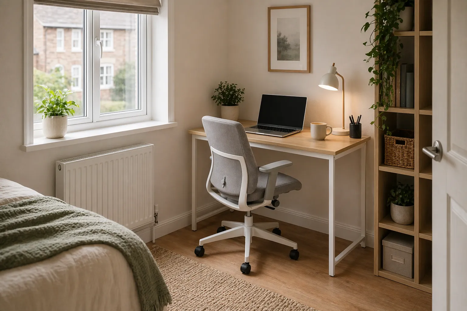Blisswood office mesh chair beside a compact desk in a small UK room