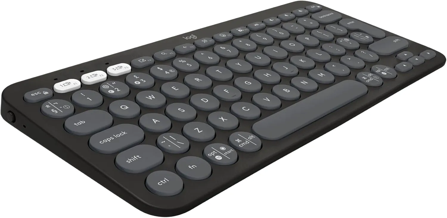 Graphite compact wireless keyboard for a small desk